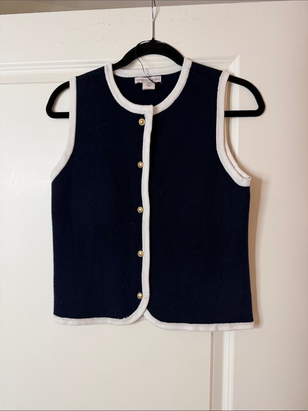 Sincerely Jules - Navy & White Sleeveless Knit Vest - Women - Size M